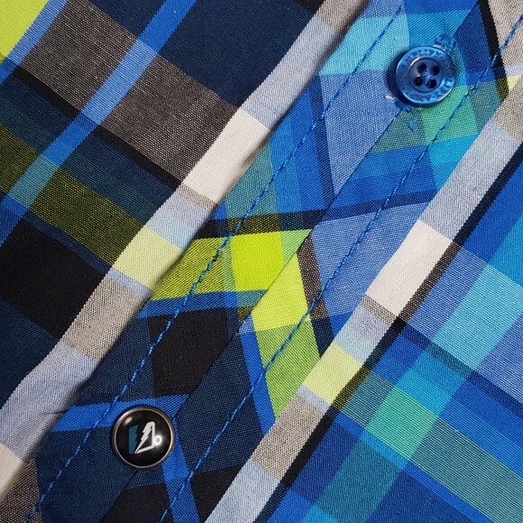 NWOT Amplify Half sleeve Shirt Boys Size L 14-16 Short Button up Plaid Blue - Picture 3 of 8
